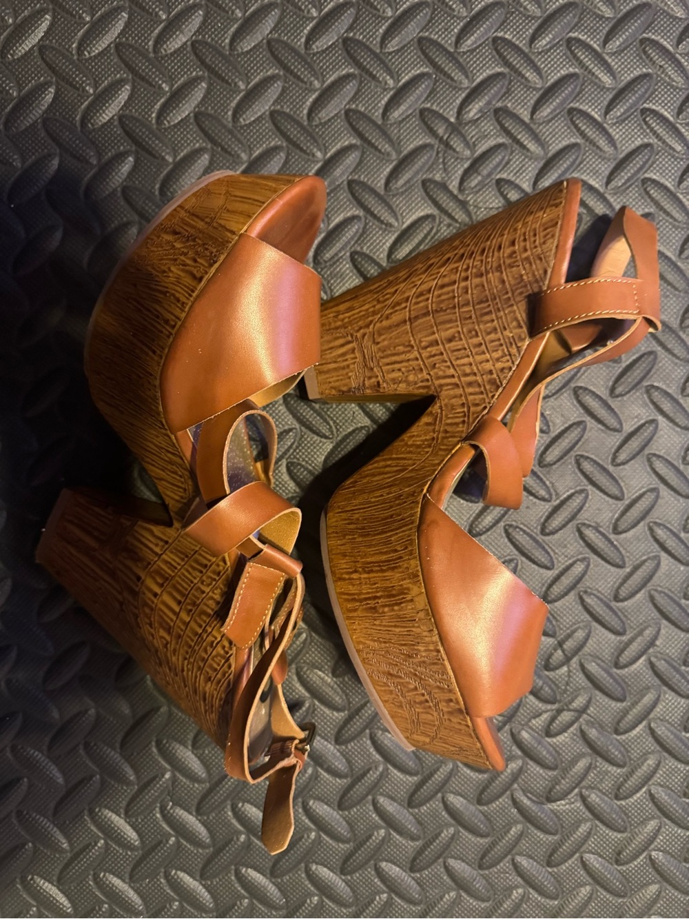 Others Follow Brown Wood-Textured Platform Wedges
